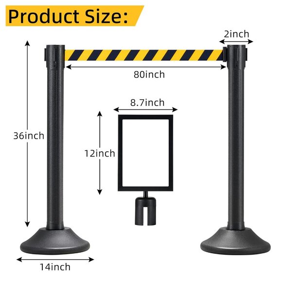 Set of 2 Stanchions with 6.6 FT Retractable Belts, Black Stanchion Post for Crow - Picture 6 of 8